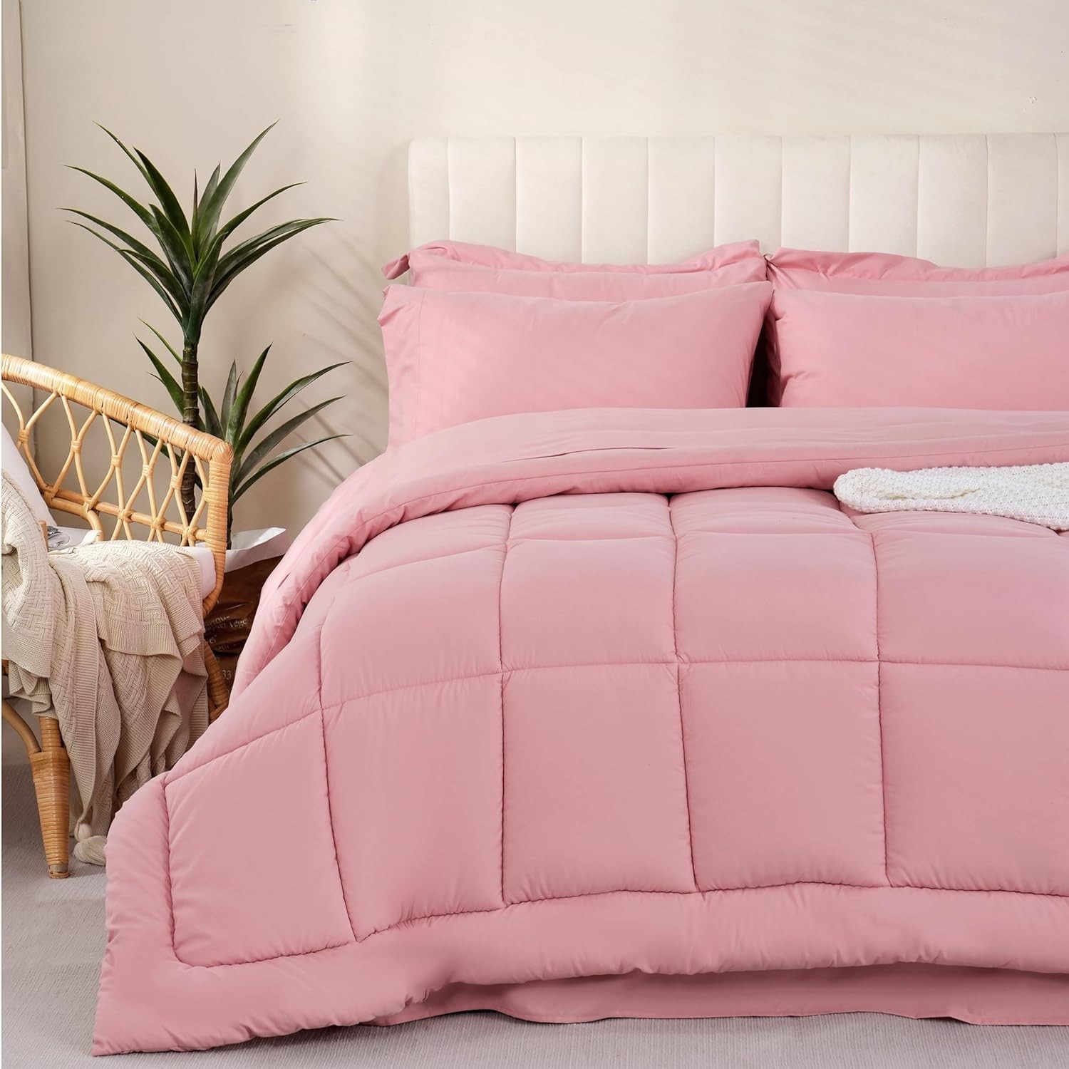 Full Size Comforter Sets, 7Pcs Full Size Bedding Sets Pink, All Season Down A...