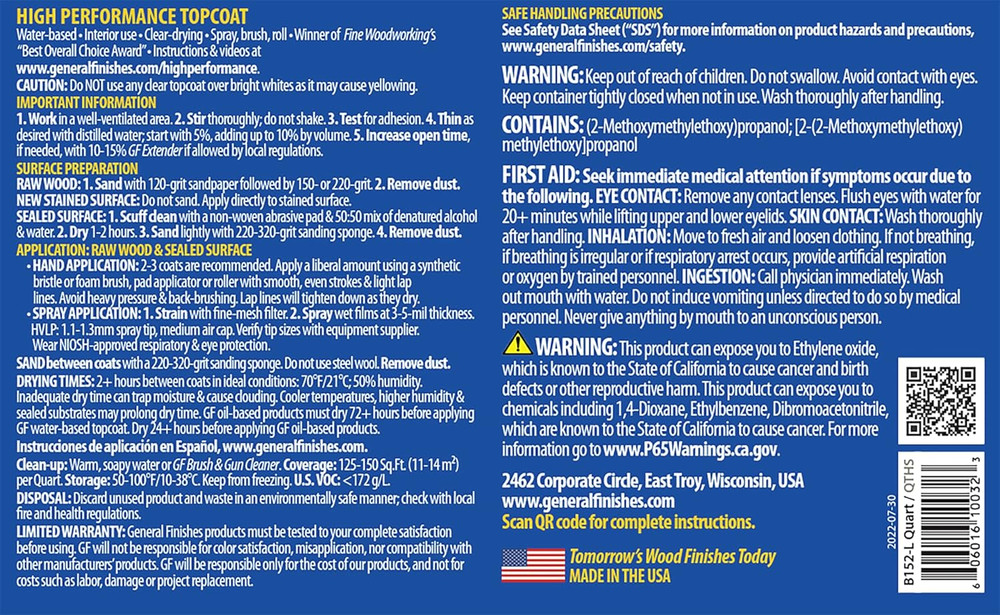 High Performance Water Based Topcoat, 1 Pint, Satin