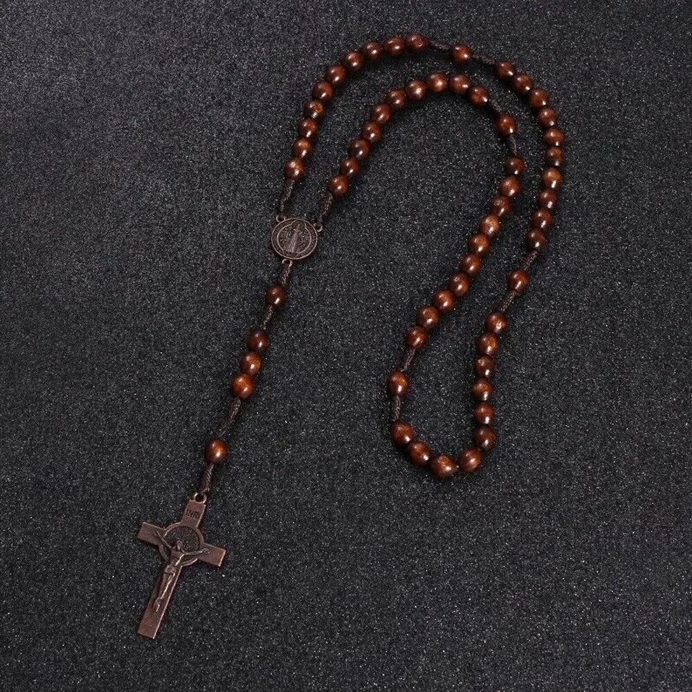 Rosary Cross Crucifix Handmade Wooden Beads Catholic Christian Traditional Style