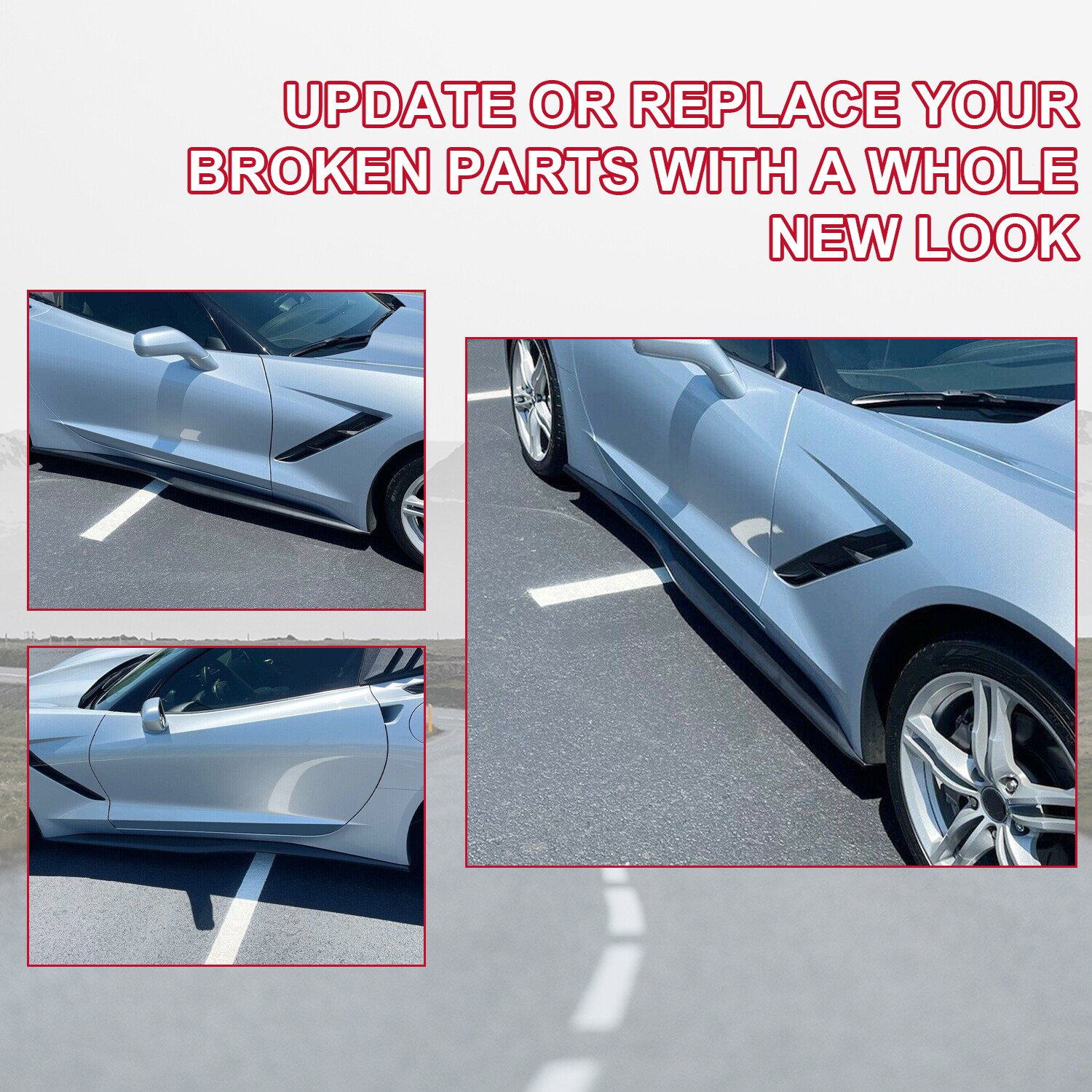 For 14-19 Chevrolet Corvette C7 stingray Side Skirt Z06 Style Rocker Panel Black