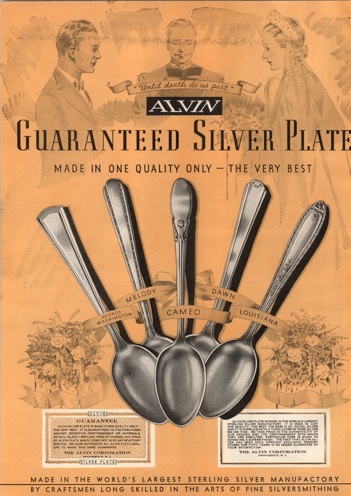 1939 PAPER AD Alvin Silverware Spoons Melody Dawn Cameo Louisiana Pattern