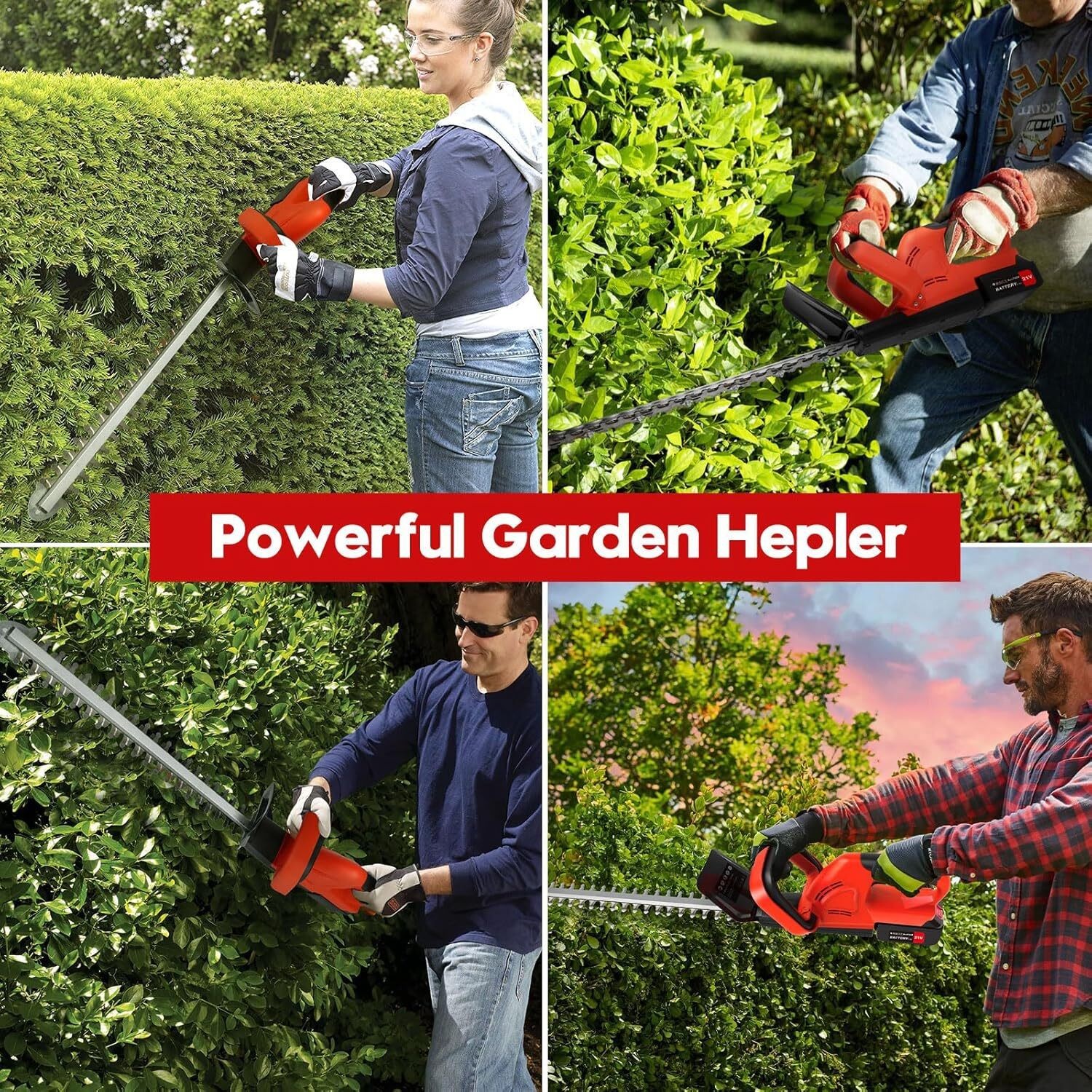 22'' Electric Hedge Trimmer Cordless Power Hedge Trimmer with 2Battery & Charger