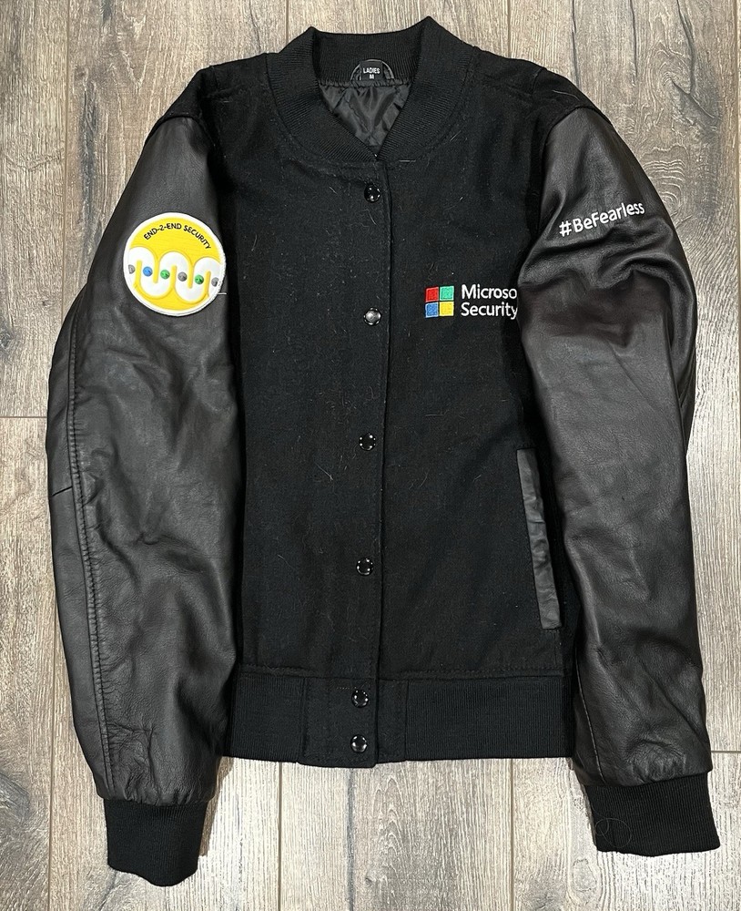 Microsoft Security End 2 End Leather Bomber Women's Medium Employee Jacket