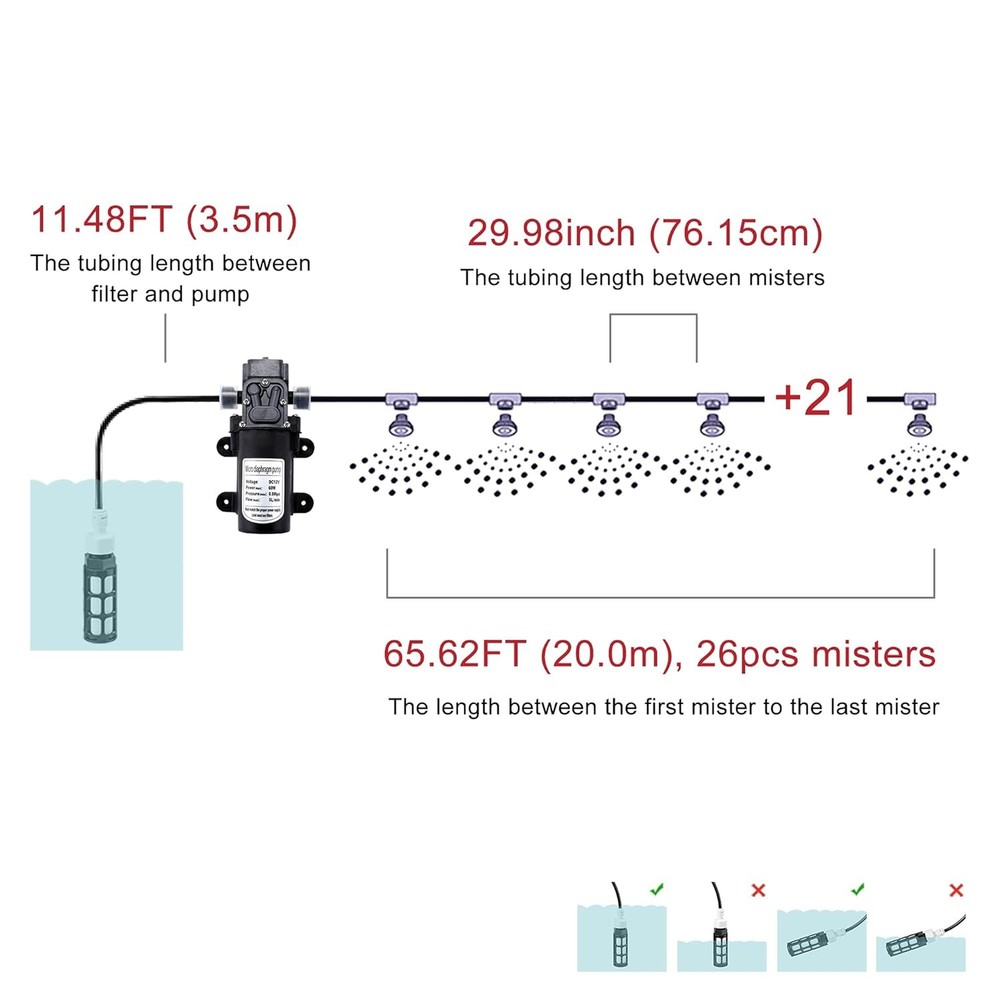 Outdoor Misting Cooling System Pump Kit with Nozzles