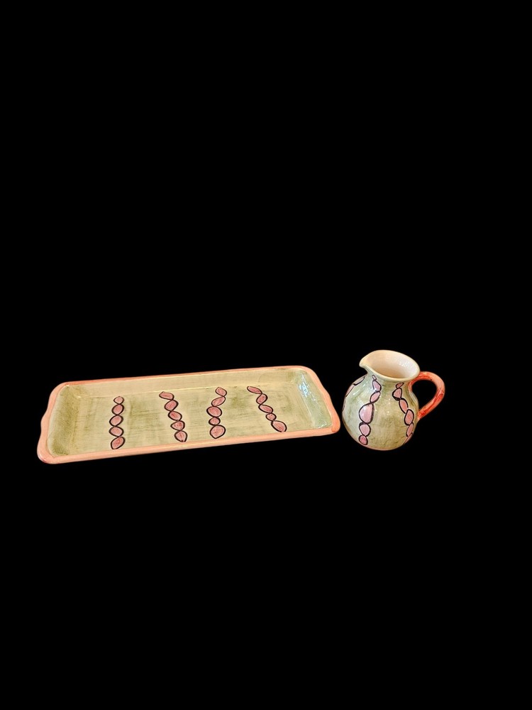 Vallarius Pottery Tray And Pitcher - Whimsical Pattern