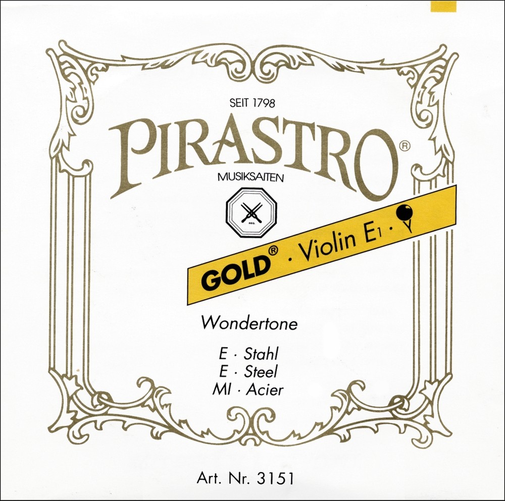 Pirastro Wondertone Gold Label Violin String Set 4/4 Size - E String Ball End