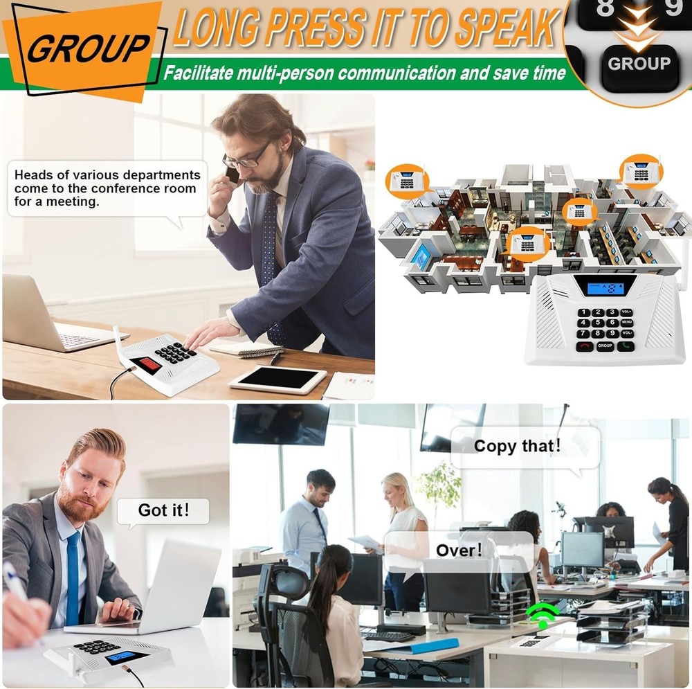 Wireless Home Intercom System 4 Pack Long Range Hands Free Two Way