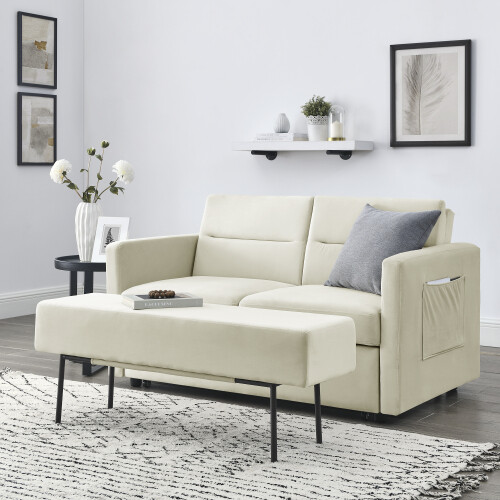 Modern Convertible Sleeper Sofa Bed Loveseat Sofa Couch w/ Pull-Out Bed & Bench
