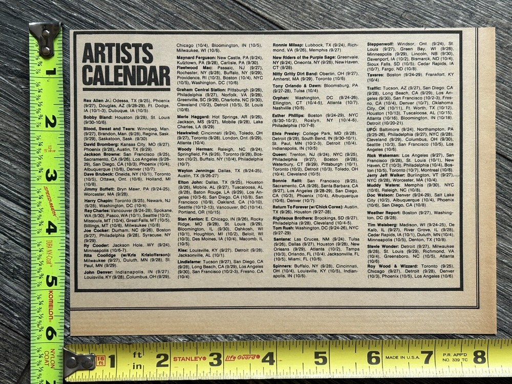 KISS Concert Ad Alive Tour Calendar 1975 Original Show Dates Vintage Kiss Aucoin