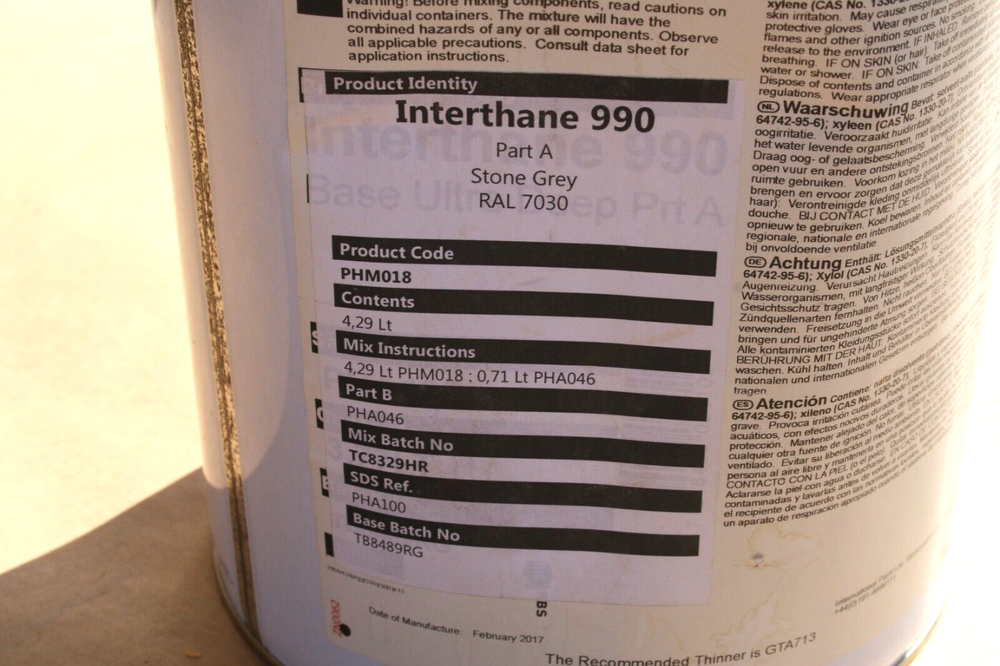 International Interthane 990 Part A Polyurethane 1.13GL - Stone Grey