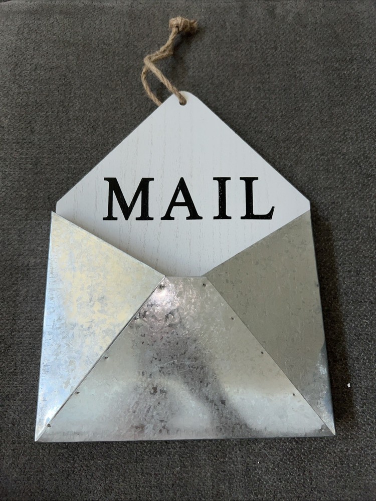 Galvanized Metal Wall Mounted Envelope Decor Hanging Letter Mail Holder Catcher