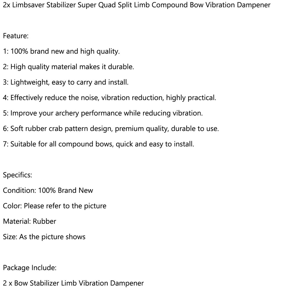 Stabilizer Quad Dampener 2X Limbsaver Split Compound Bow Limb Super Vibration US