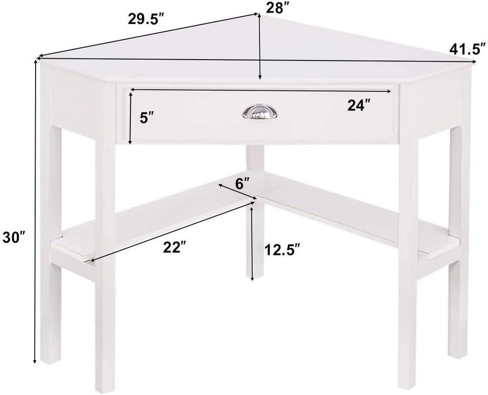 White Corner Desk, Triangle Corner Computer Desk for Small Space, Compact Writin