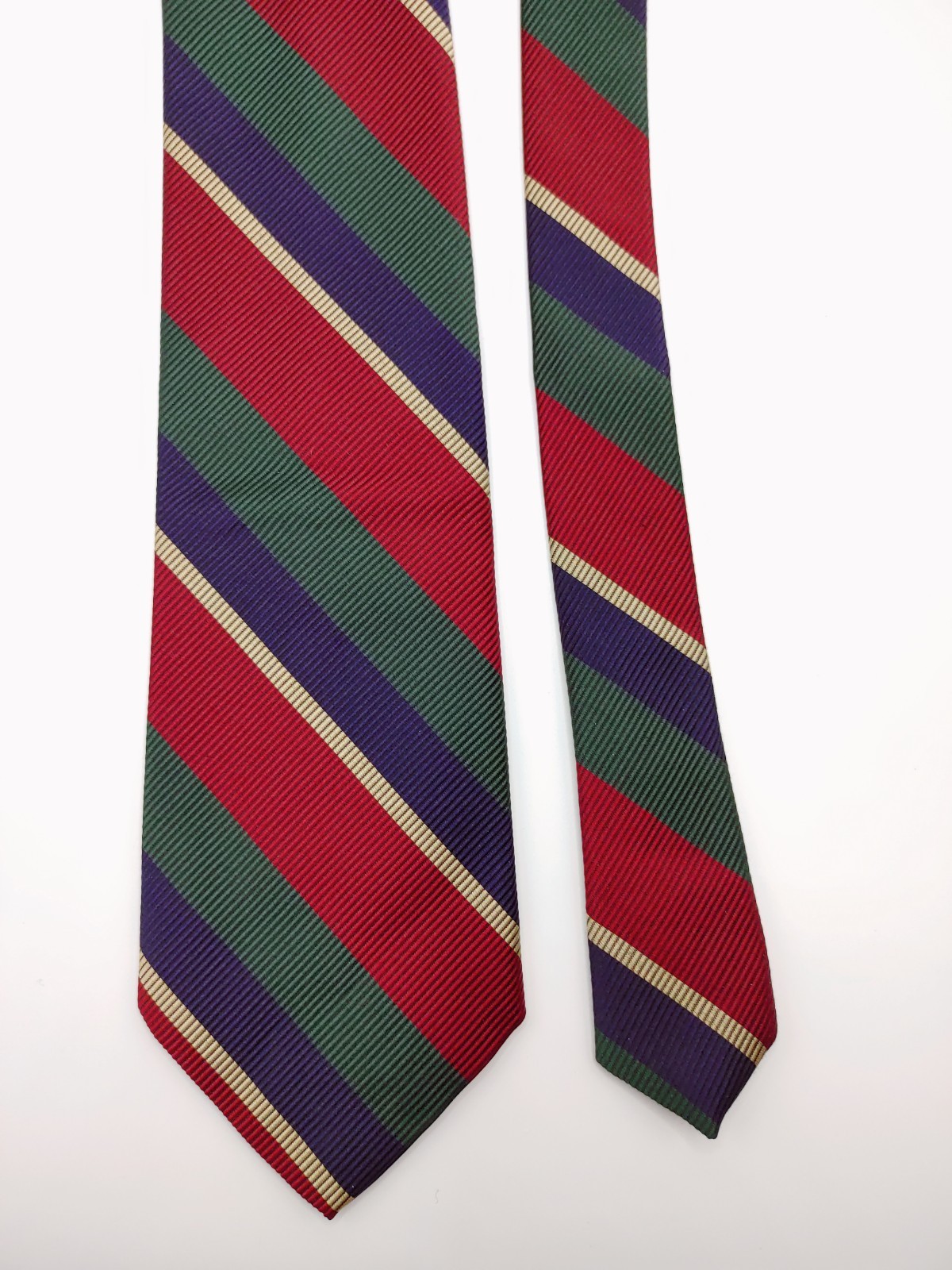 Vintage Polo Ralph Lauren Slim Skinny Short Tie Striped Navy Blue Green New Tan