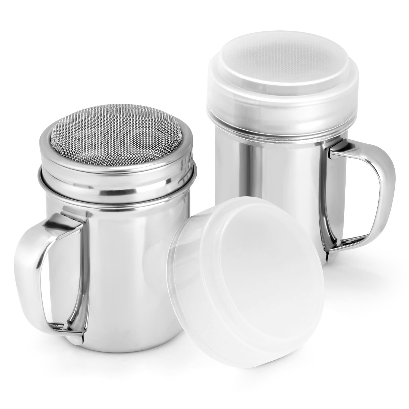 2 Pack Stainless Steel Dredge Shaker Powder Sugar Shaker Duster w/ Handle, 7oz