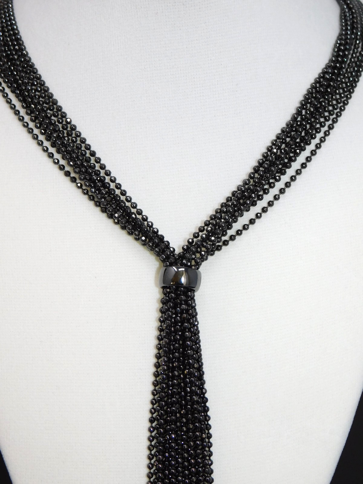 Vintage JOAN RIVERS Gunmetal Shimmering Y-Drop Tassel Necklace & Earrings Set