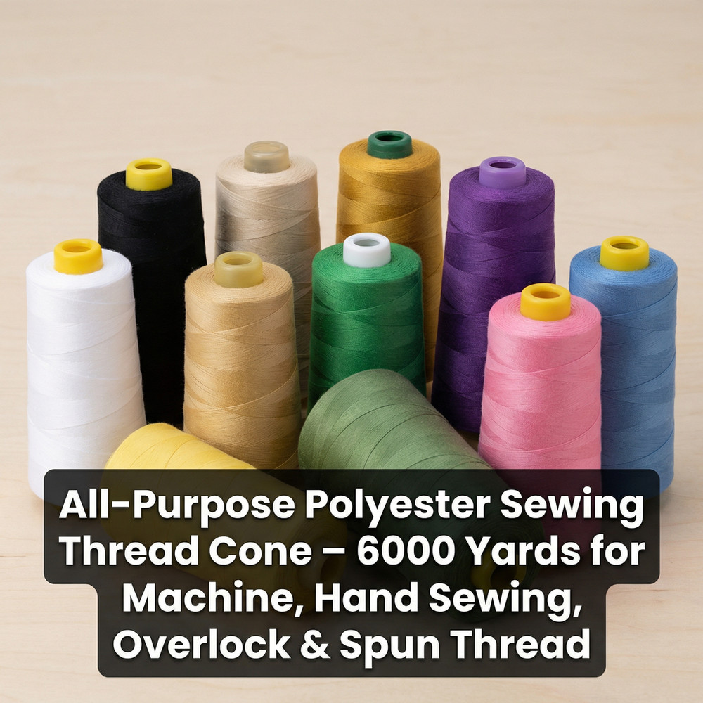 6000-Yard Sewing Thread Spool | 100% Polyester Overlock Cone for All Fabrics