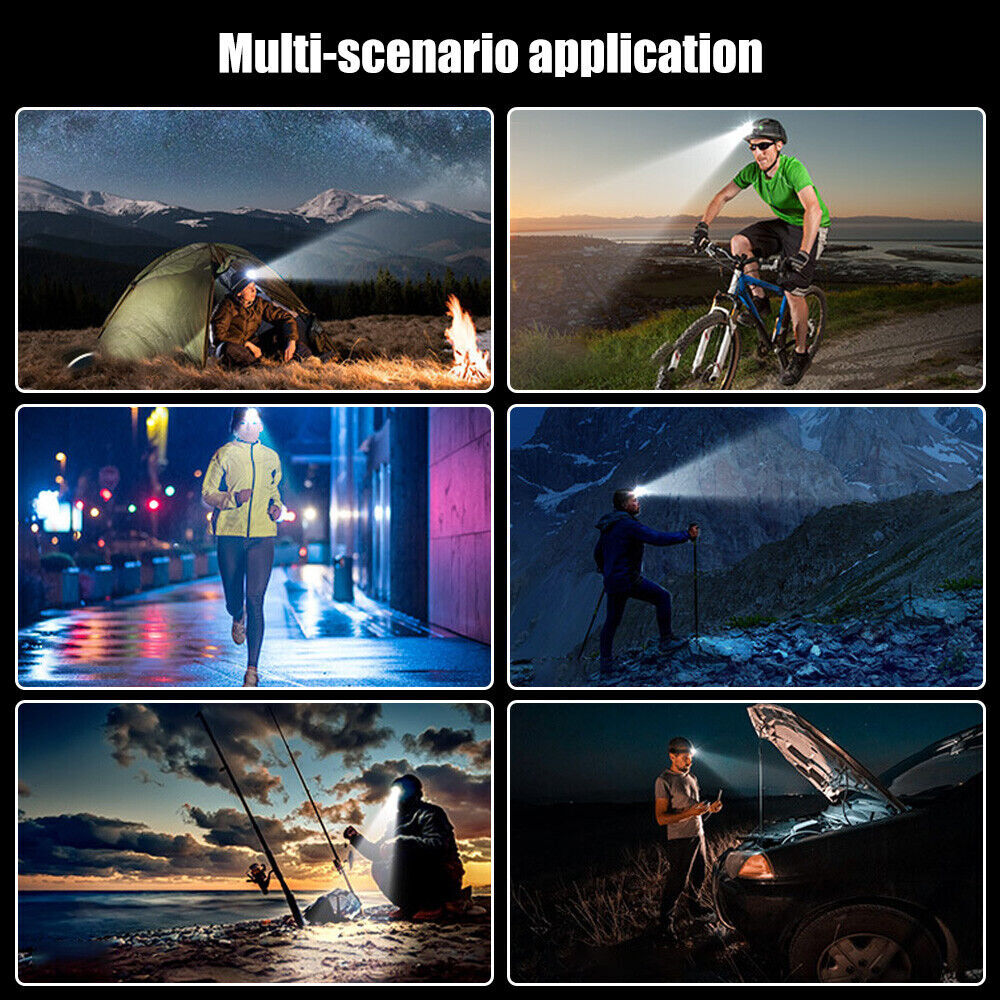 COB LED Headlamp USB Rechargeable Headlight Torch Work Light Bar Head Band Lamp