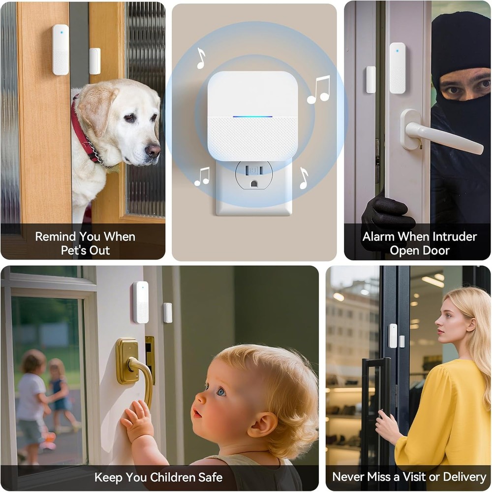 AIDA Door Alarms When Opened Wireless Ring 1 Chime-2 Sensor, White