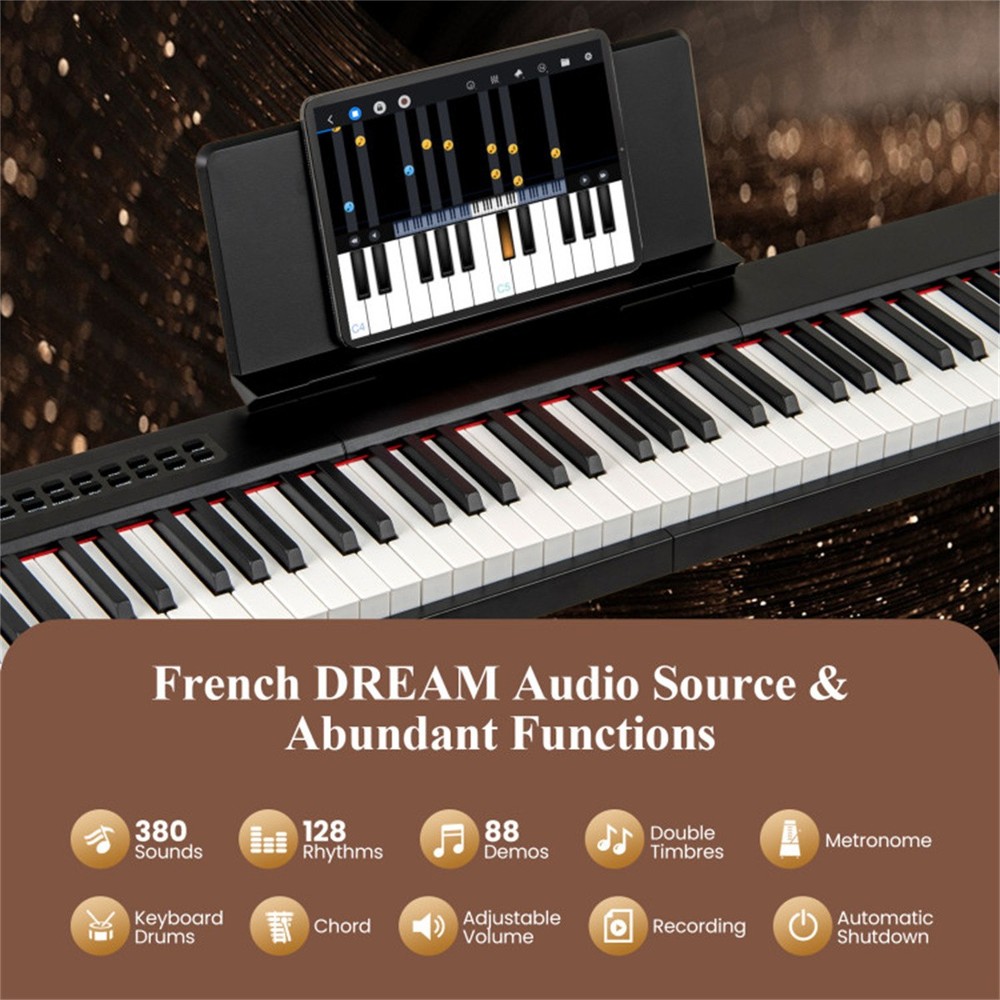 88 Key Velocity Sensitive Digital Piano Split Function for Duet Playing Black