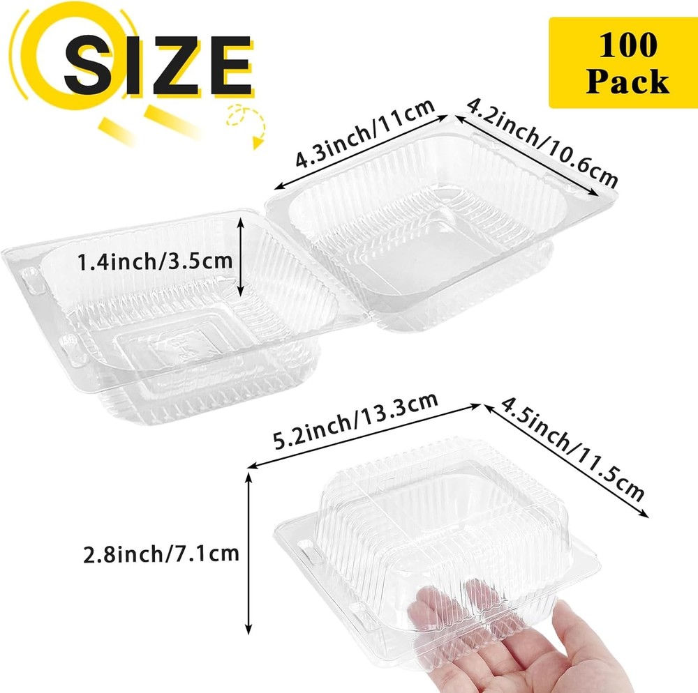 Clear Hinged Plastic Containers with Lids 100 Pcs Cake