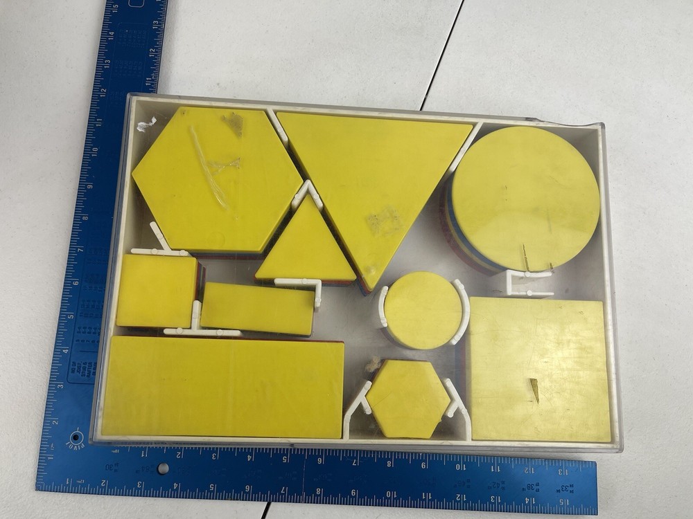 ATTRIBUTE LOGIC BLOCKS Plastic-Item includes Storage Box (missing Pieces)