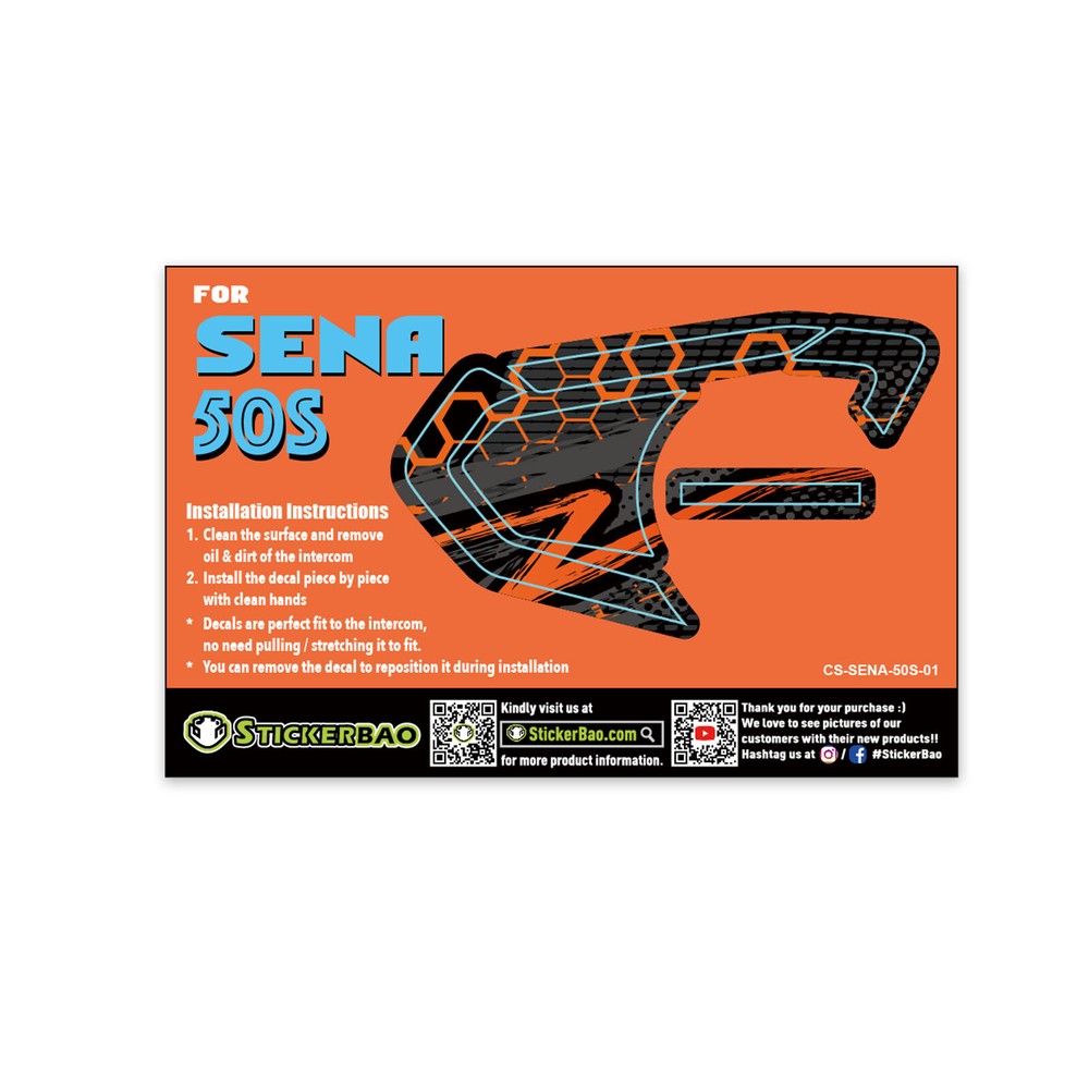 Orange Hexagon Device Surface Sticker For SENA 50S Intercom x1