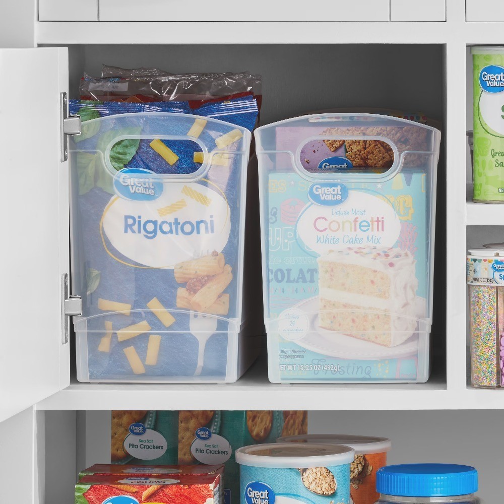 Large 12 Qt Clear Plastic Storage Bin with Handles, Narrow Rectangular Organizer