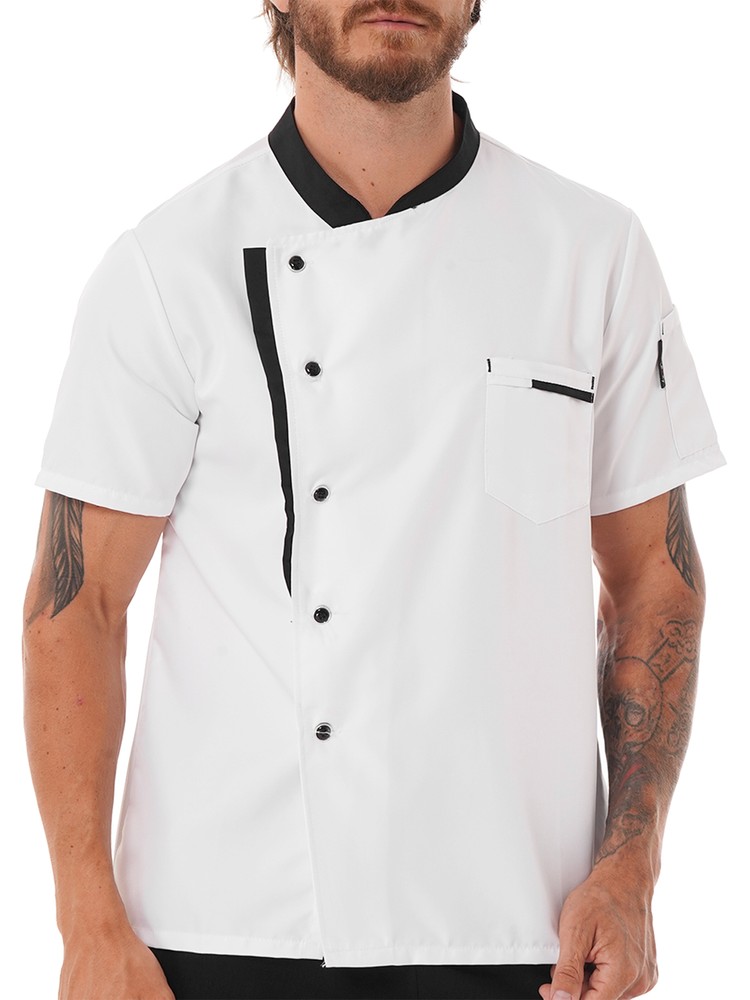 Men's Chef Jacket Short Sleeve Button Down Restaurant Kitchen Cooking Uniform