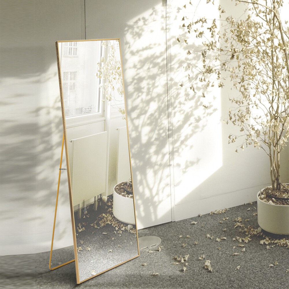 Full Length Mirror w/Stand Gold Frame Full Body Rectangular Wall Mirror 59"x16"