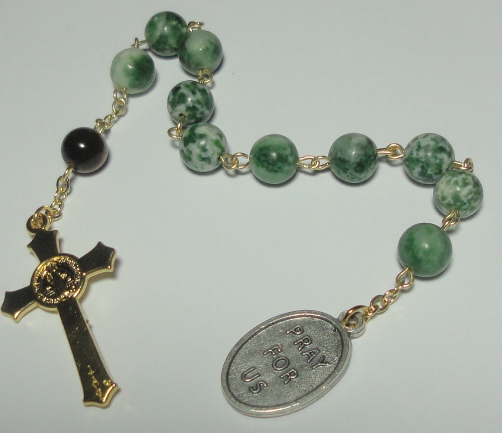 Tigereye & Tree Agate St Matthew Single Decade Rosary w/ St Benedict Crucifix