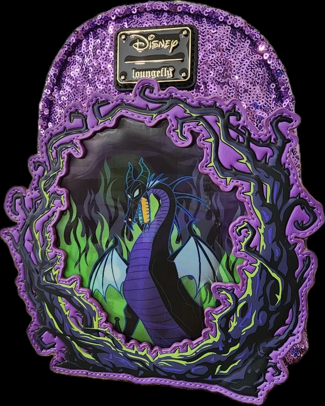Loungefly Disney Sleeping Beauty Maleficent Dragon Lenticular Sequin UK Backpack