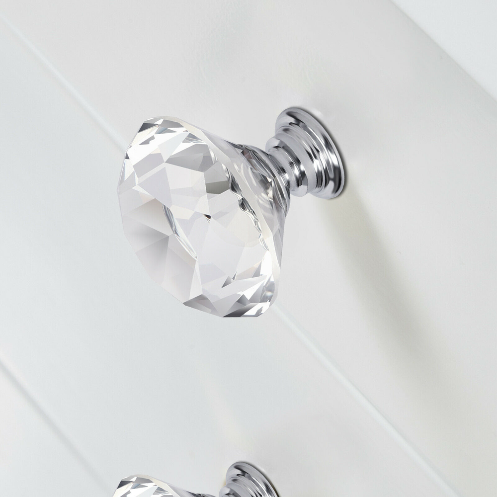 LOT Crystal Glass Knobs Drawer Pulls Diamond Shape Kitchen Cabinet Dresser Pulls