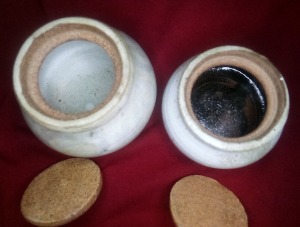 Mid Century Pottery Pair With Lids / Appleton Signed