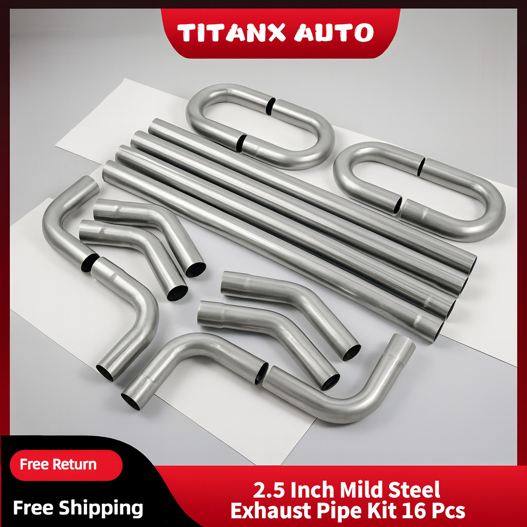 2.5" OD Exhaust Pipe Kit 16PCS Mild Steel Tubing Mandrel Bend Straight U 90° DIY