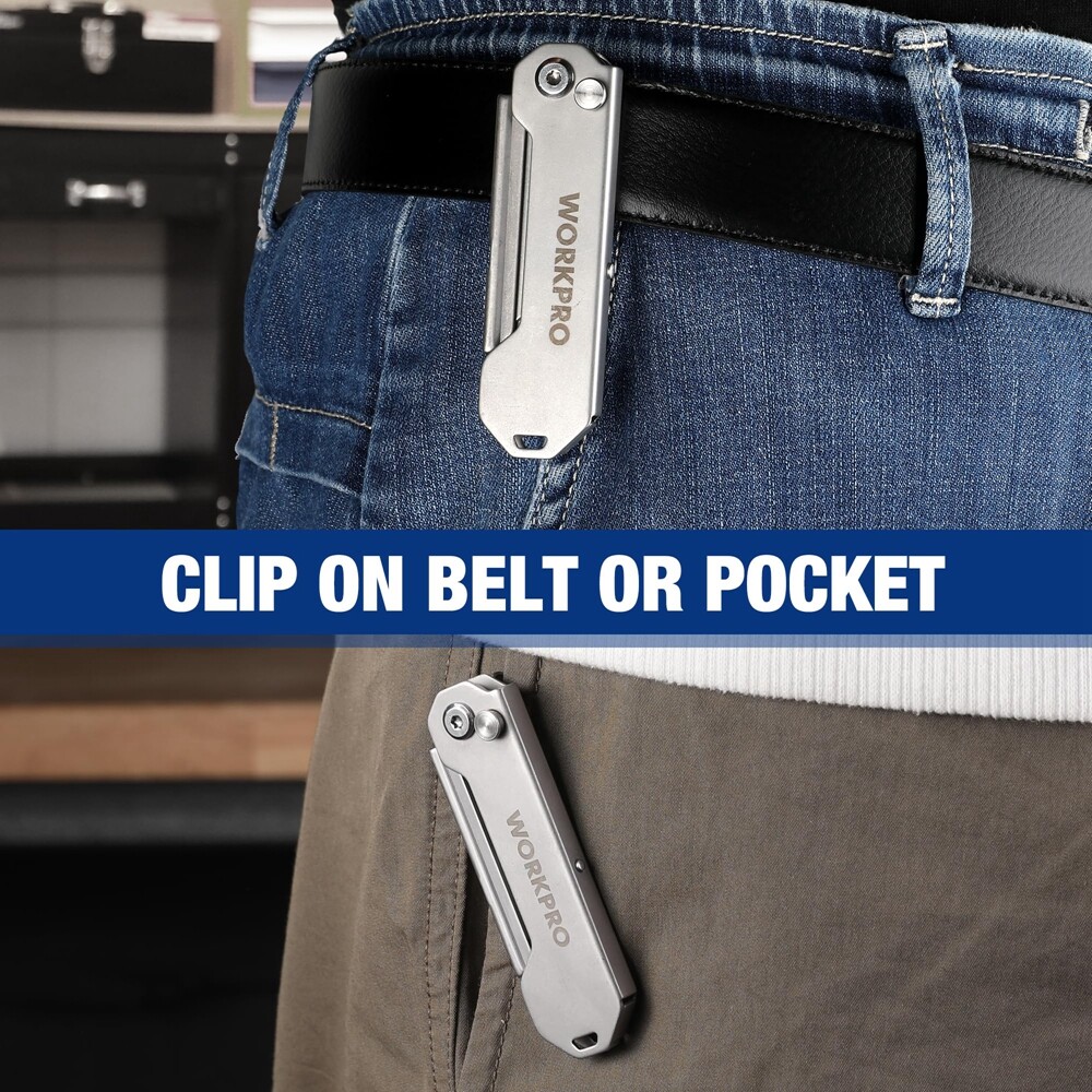WORKPRO 2PC Folding Utility Knife Box Cutter Quick Change Razor Knife 10PC Blade