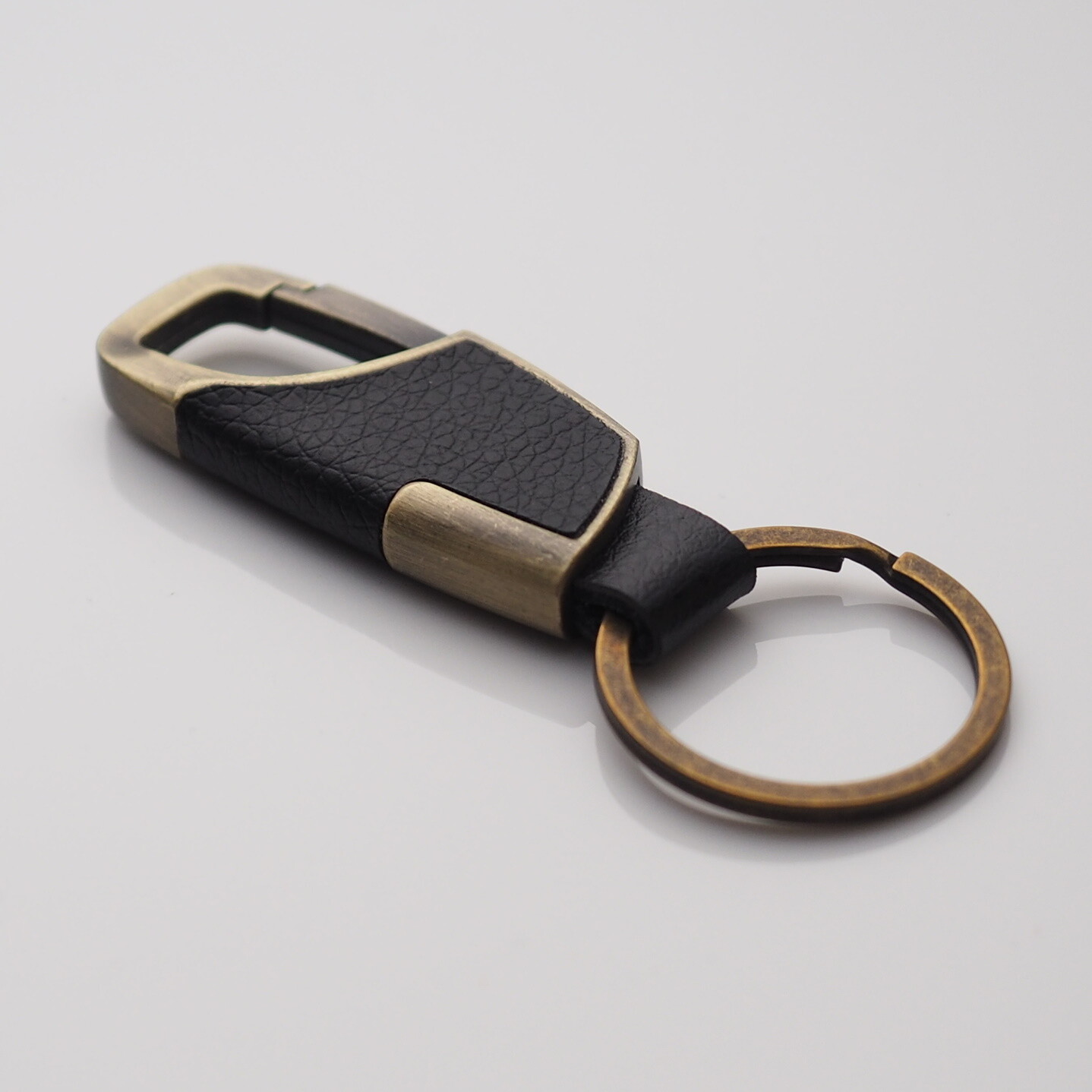 Men's Women's Black Leather & Bronze Clip Keychain Car Key Ring Fob Holder