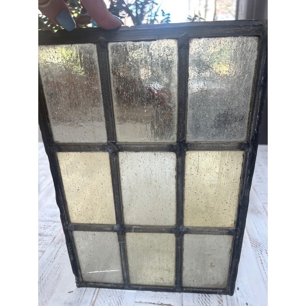 Antique Stained Glass Window Pane Panel 9 Section Primitive Rustic Decor