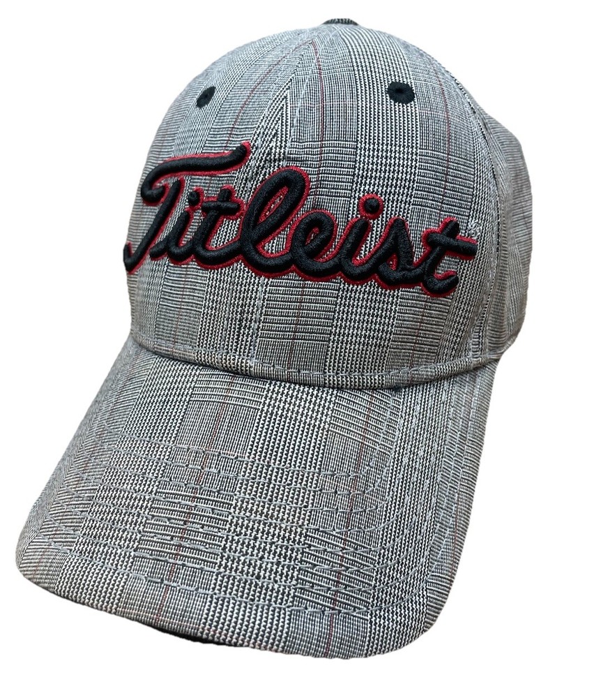 Titleist Golf Hat Adjustable Plaid Gray Black Red Script Cap Pre-Owned