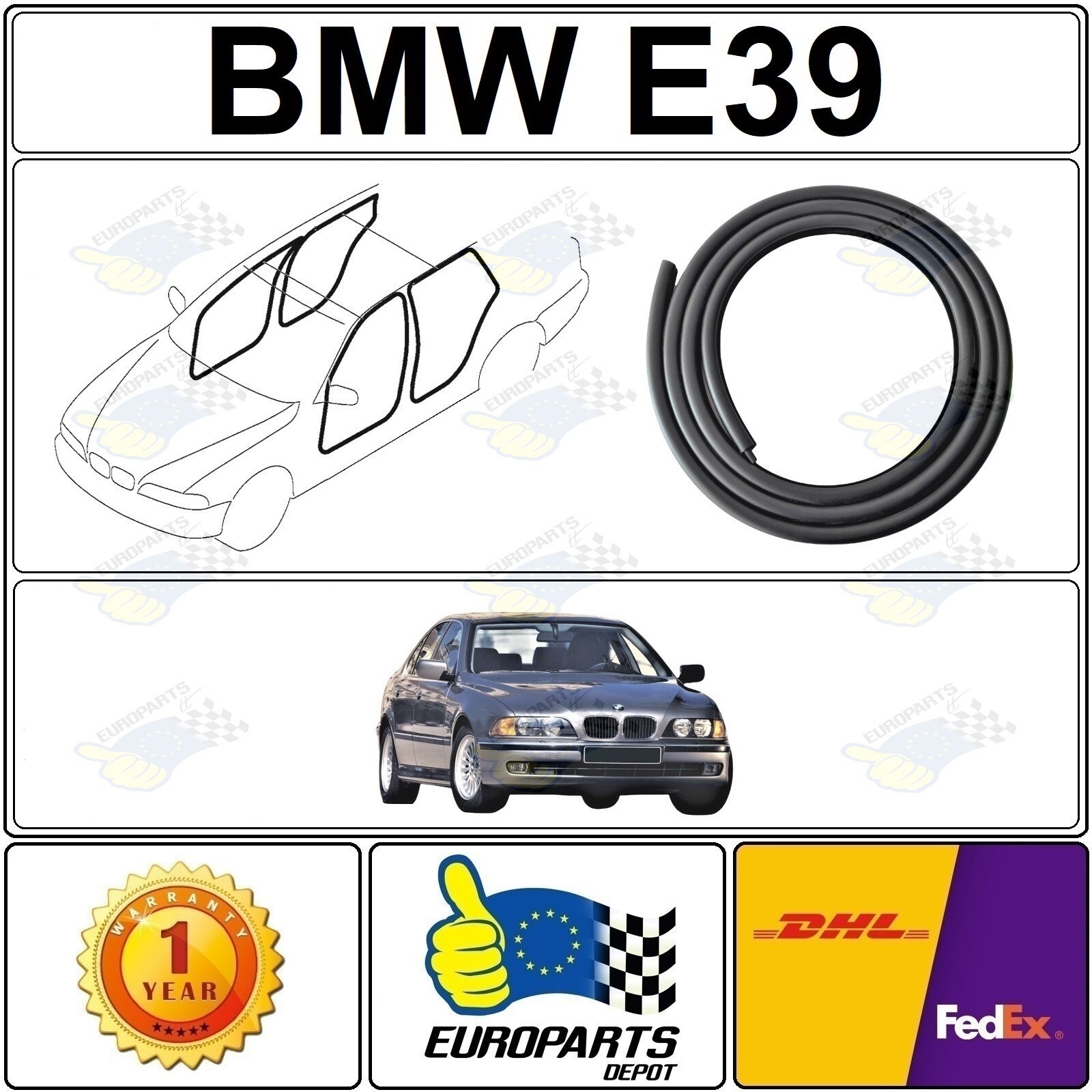 1996-2003 BMW E39 Door Rubber Seal Edge Protector 4-Piece Weatherstrip Set