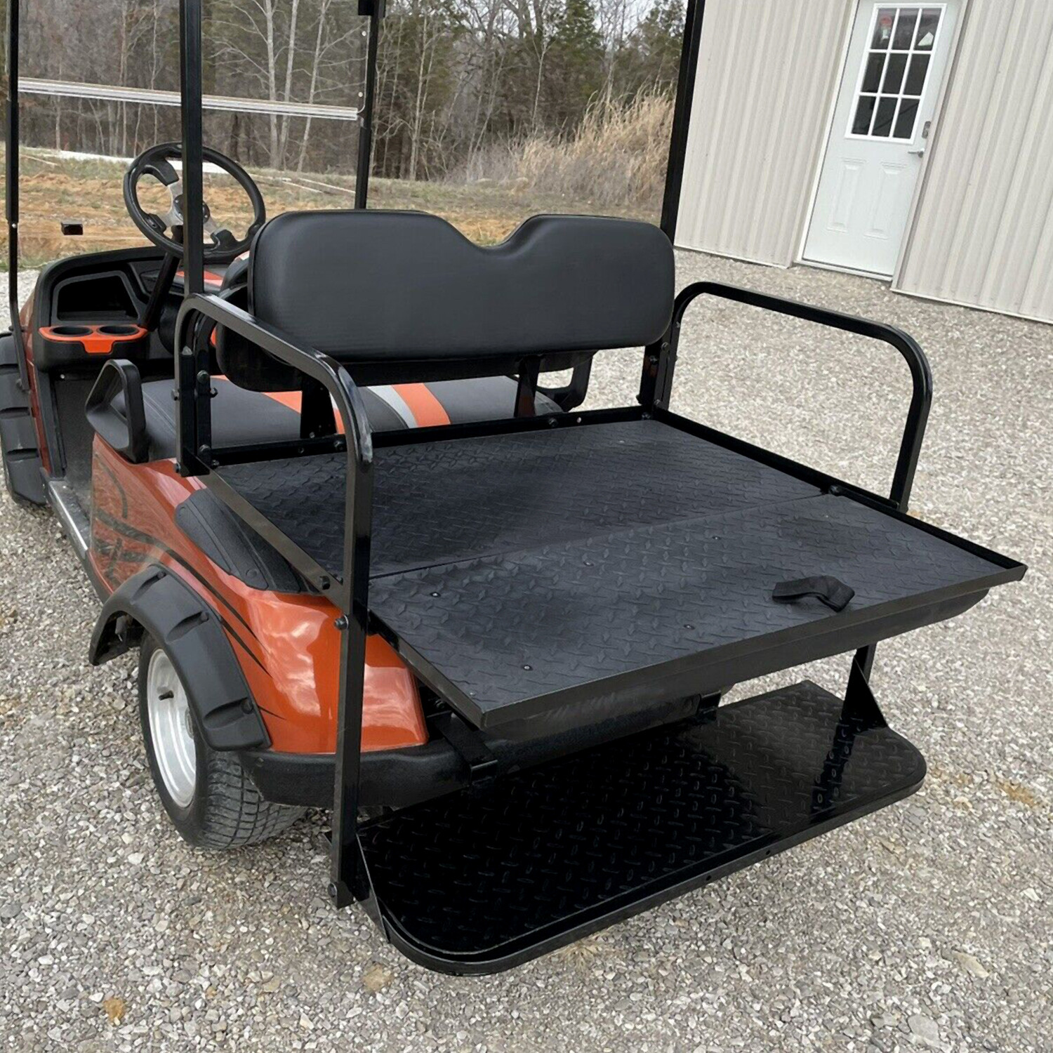 Fit EZGO TXT Golf Cart 1995+ Flip Folding Rear Back Seat with Roof Support Black