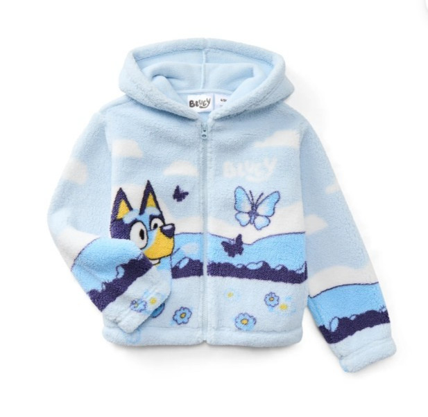 BLUEY Girls Sherpa Fleece Zip Up Jacket Sz 7 8 Cartoon Cozy Warm Winter Playful