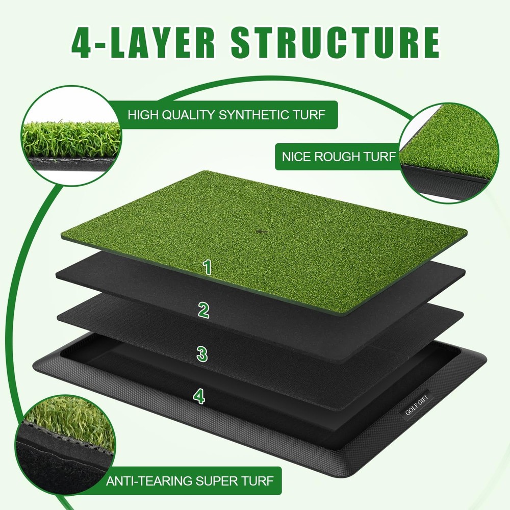 3 in 1 Golf Hitting Mat with Clear Swing Path Feedback 13 * 17in Replaceable ...