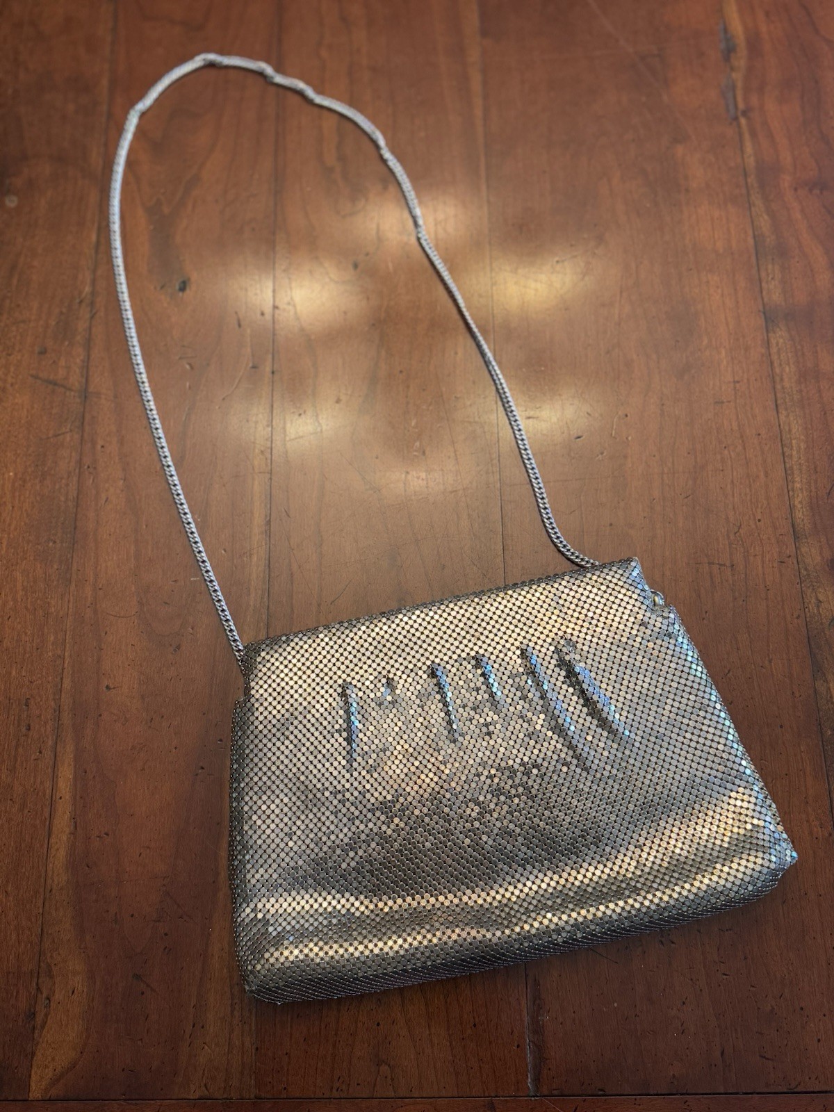 Vintage Whiting & Davis Silver Tone Mesh Evening Purse Rhinestone