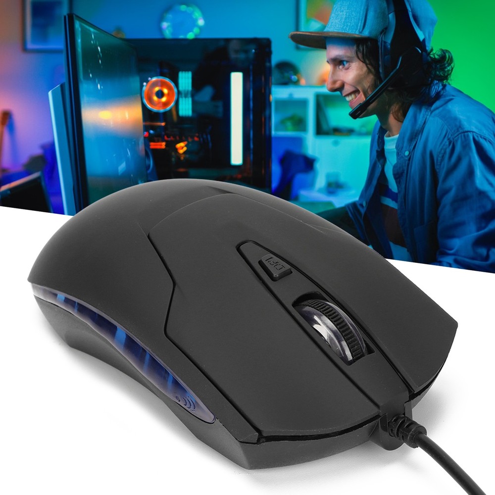 Wired Mouse Blue Backlit Type C Ergonomic Multimedia Keys Adjustable DPI Gaming