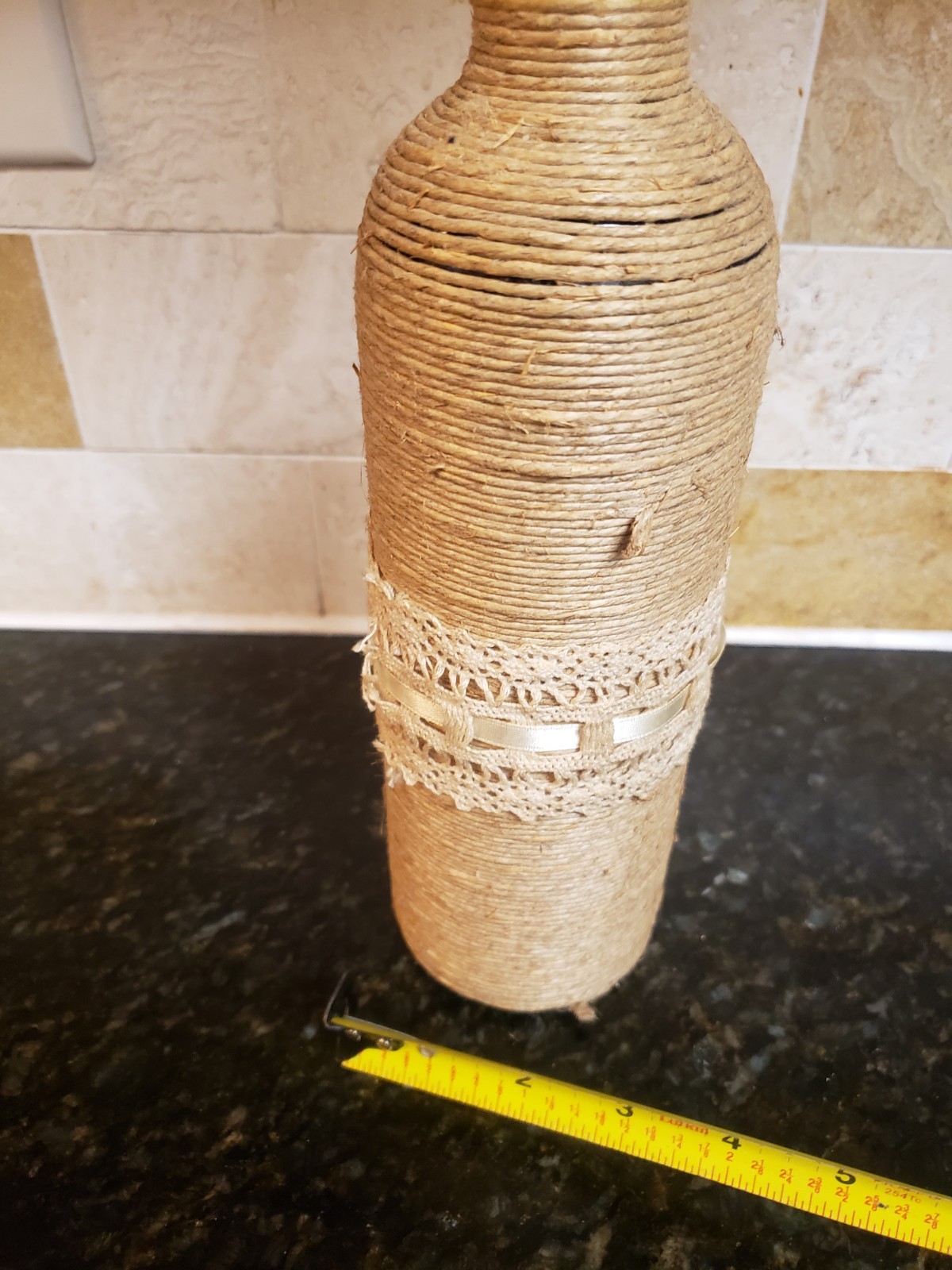 Handmade Twine Wrapped Wine Bottle Flower Vase W Owl Accent