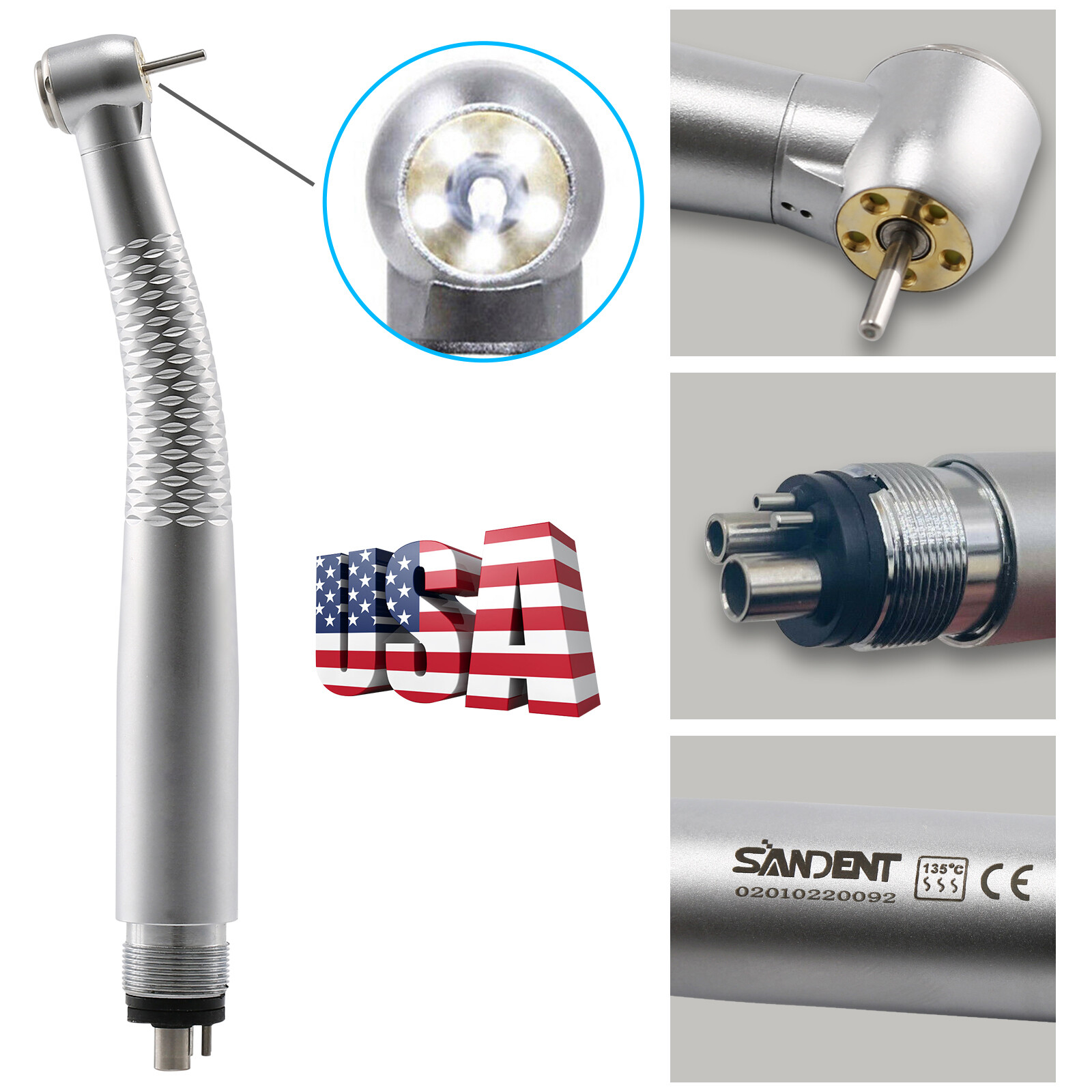 Dental 5Lights LED E-Generator High Speed Fiber Optic Handpiece 4Hole Shadowless