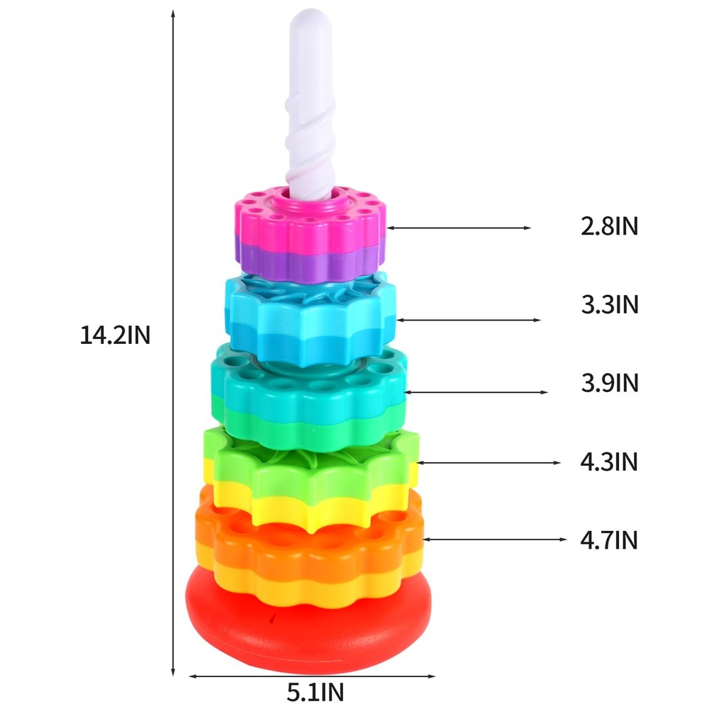 LMTNNB Spinning Stacking Toys - Rainbow Tower, Kids Stackable Small