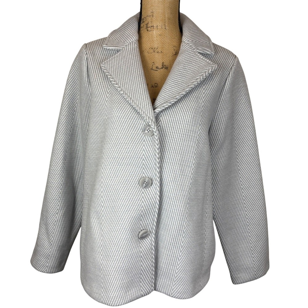 NWT Joie Herringbone Short Pea Coat 3 Button Front Wool Blend Gray White Medium