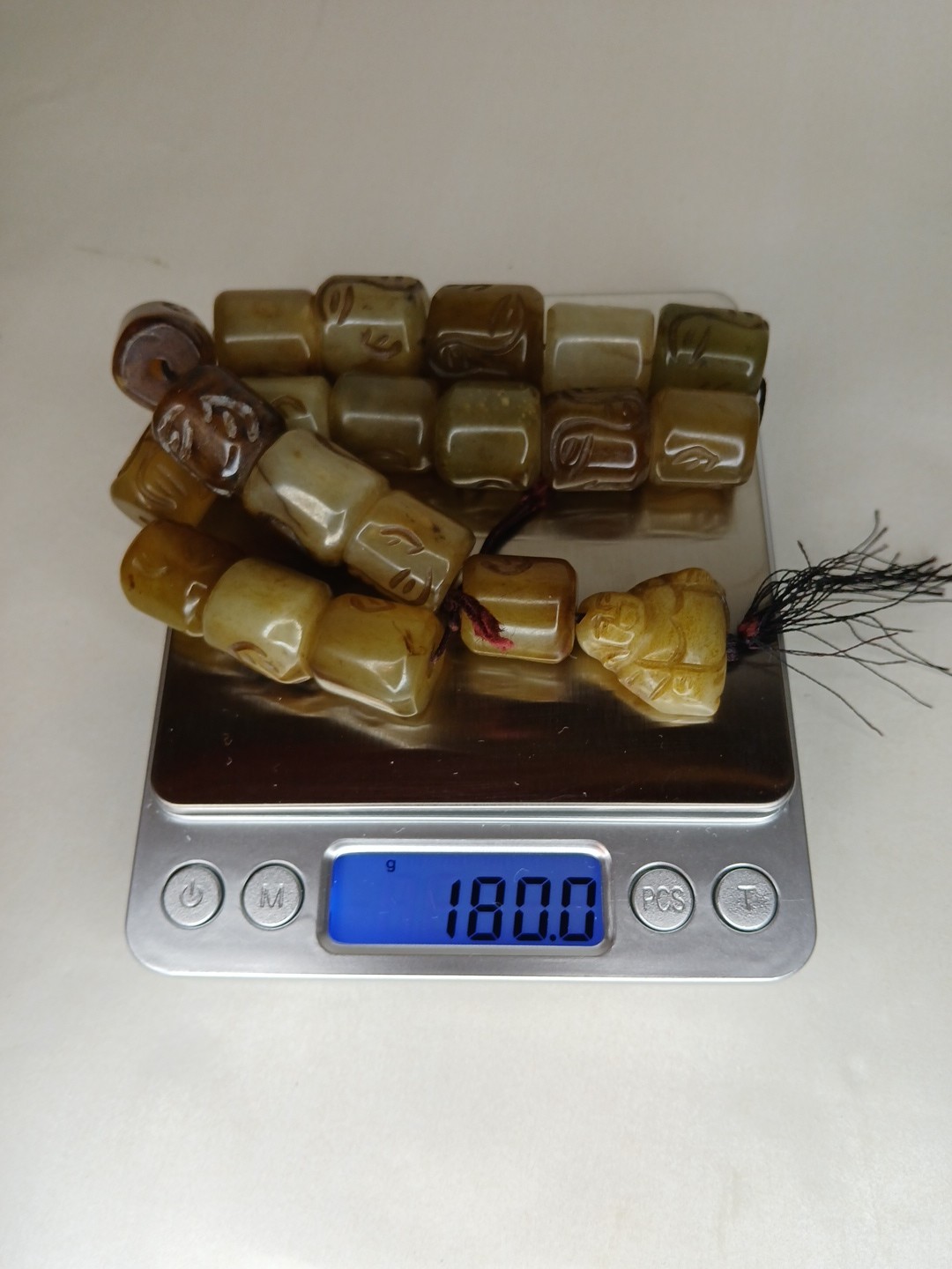 Antique Vtg Original China Tibetan Carved Prayer Jade Beads Buddha